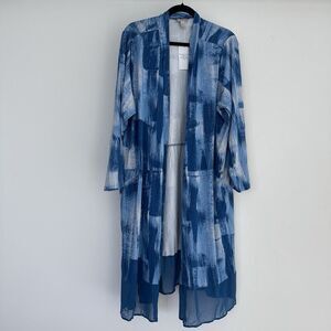 Logo Lori Goldstein Duster Cardigan Womens 3XP Pockets Watercolor Artsy Draped